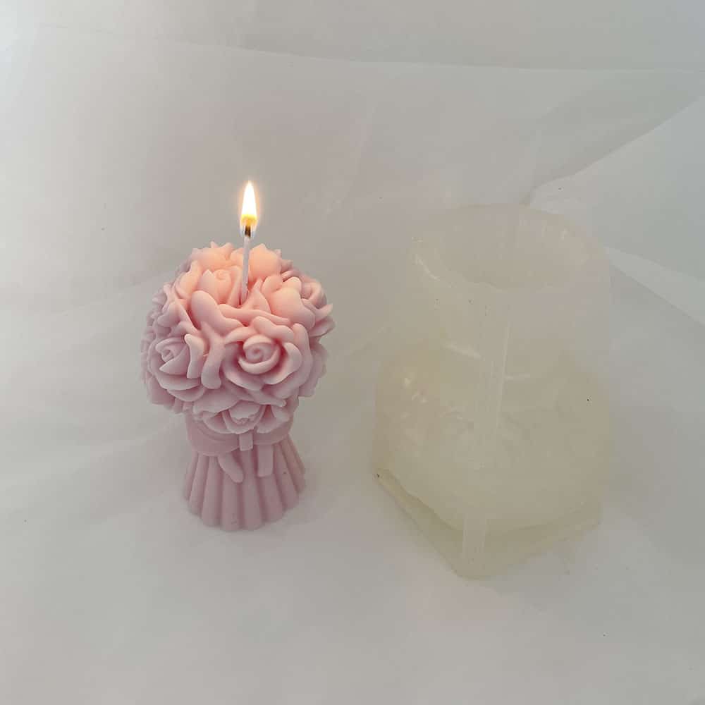 3d Rose Bundle Candle Silicone Mold Bow Knot Hand Holding Flower Fragrance Aromatherapy Gypsum Decoration Flower Drop 8668