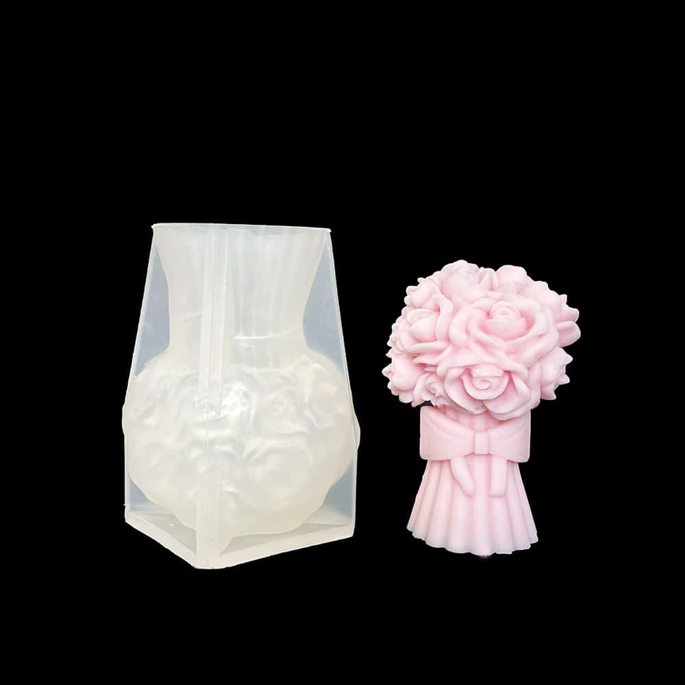 3d Rose Bundle Candle Silicone Mold Bow Knot Hand Holding Flower Fragrance Aromatherapy Gypsum Decoration Flower Drop 8668