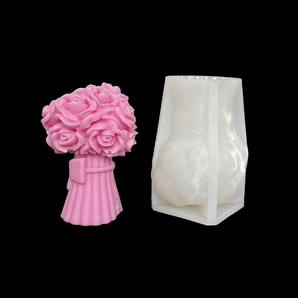3d Rose Bundle Candle Silicone Mold Bow Knot Hand Holding Flower Fragrance Aromatherapy Gypsum Decoration Flower Drop 8668