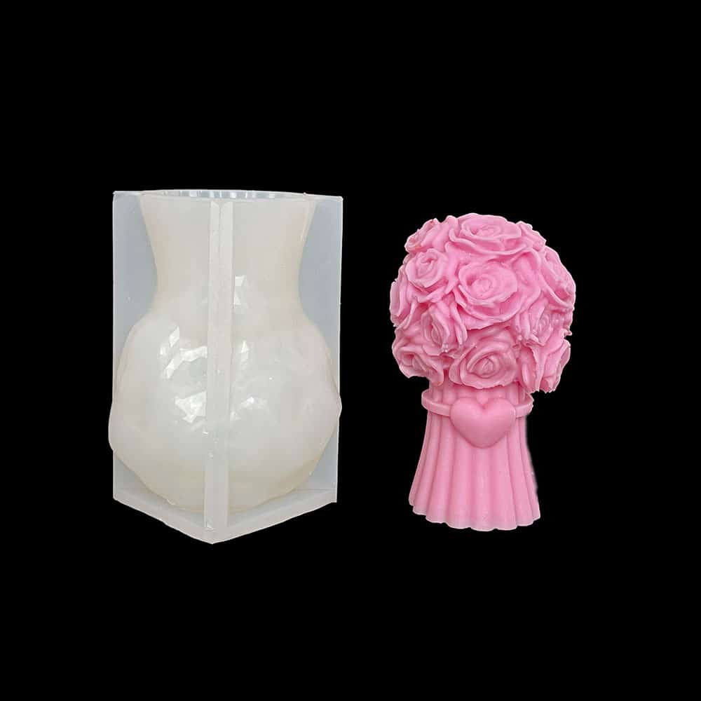 Love Holding Flower Bouquet, Rose Bouquet, Silicone Mold, Three-dimensional Aromatherapy Candle, Plaster With Hand Gift, Valentine's Day Ornament Mold 8669