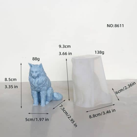 Maine Cat Candle Silicone Mold Animal Decoration Gypsum Aromatherapy Sitting Big Tail Cat Mold 8611
