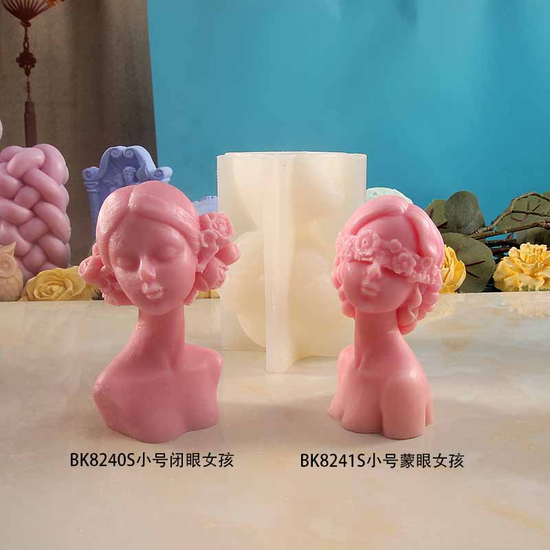 Mystical Blindfolded Maiden Silicone Candle Molds - Creative Half-Body Beauty with Braided Hair Aroma Plaster Craft - Silicone Mold - 5