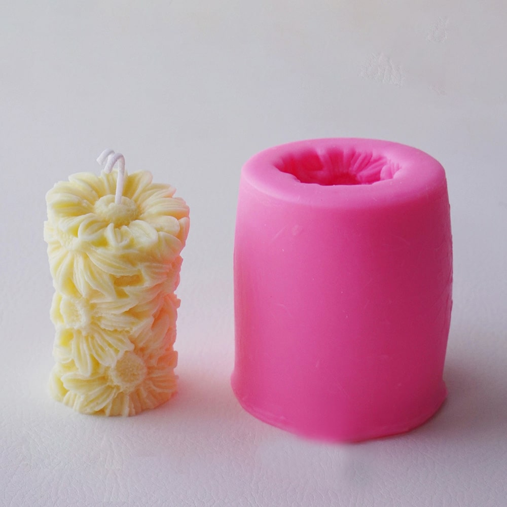 3d Chrysanthemum Rose Column Aromatherapy Candle Silicone Mold Handmade Soap Gypsum Column Model 8039