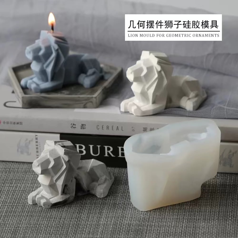 3d Solid Geometry Little Lion Silicone Mold Aromatherapy Gypsum Expanded Fragrance Stone Candle Cement Resin Mold 8020