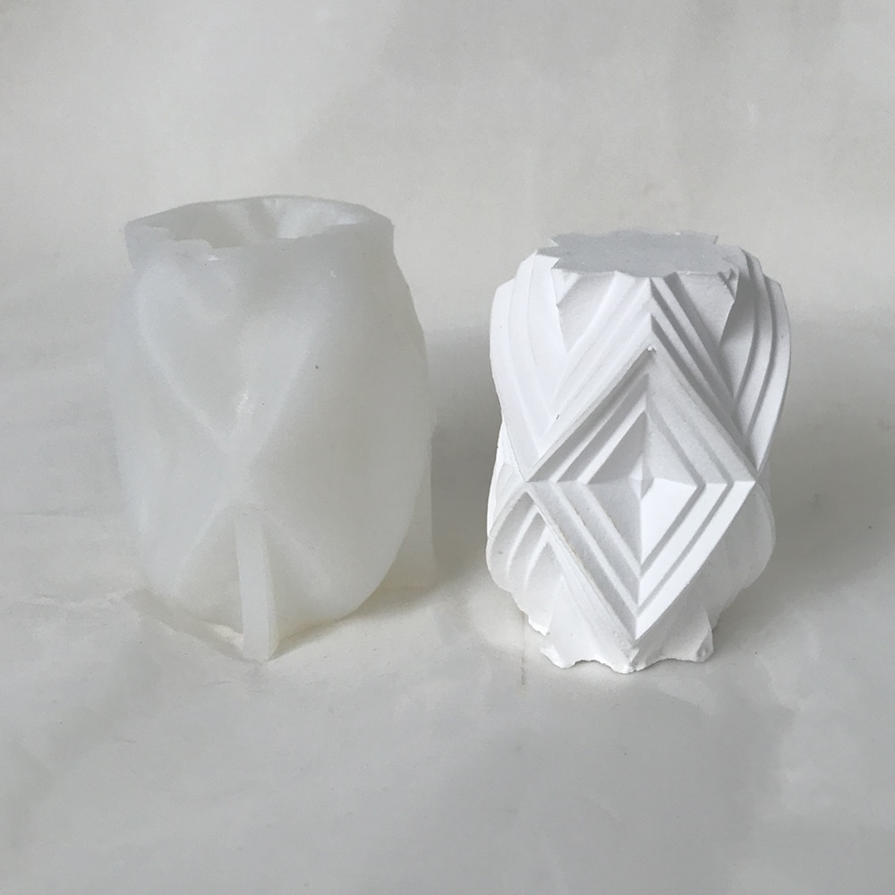 Diamond Shaped Geometric Pillar Candle Silicone Mold Striped Pillar Aromatherapy Candle Gypsum Expansion Stone Ornament Mold 8598