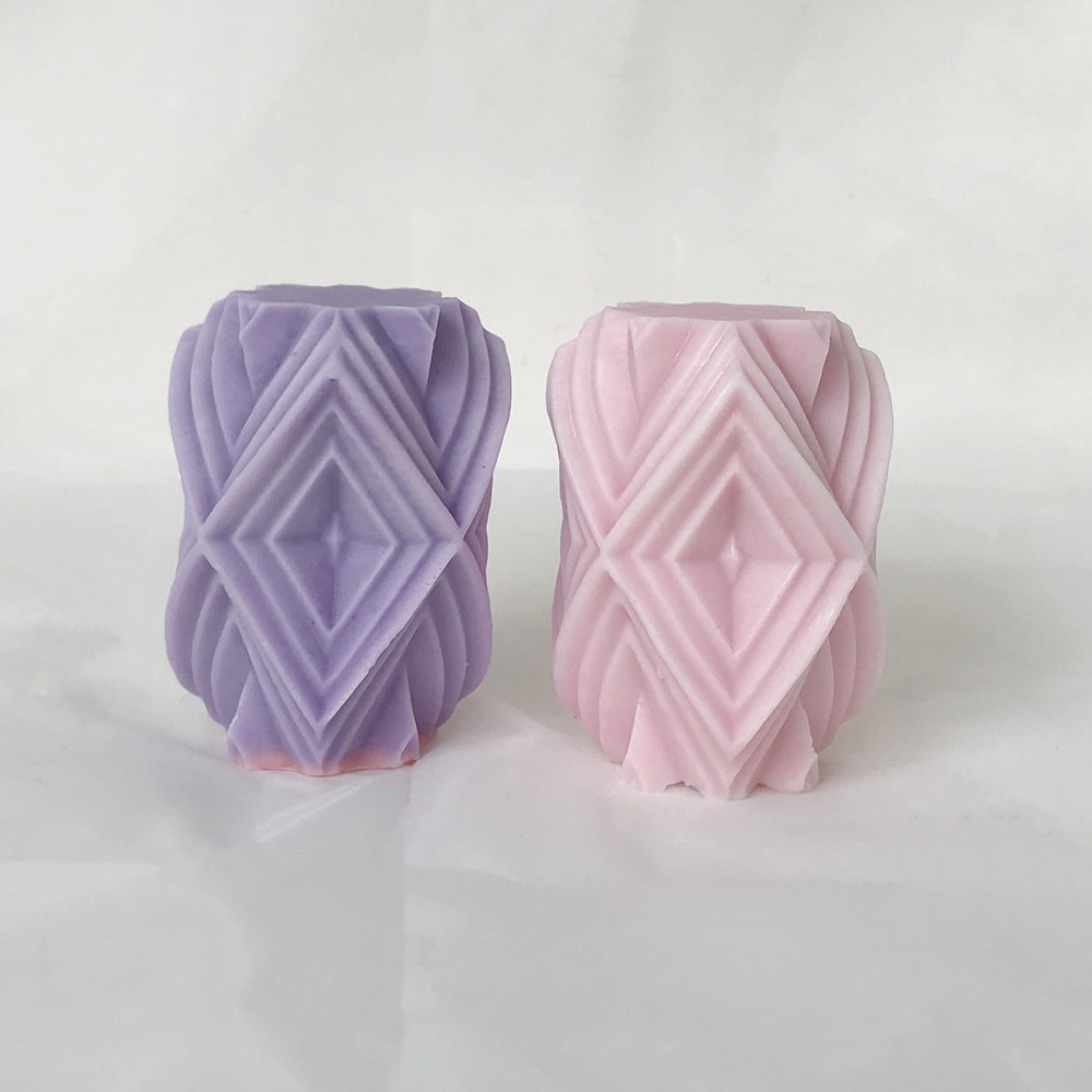 Diamond Shaped Geometric Pillar Candle Silicone Mold Striped Pillar Aromatherapy Candle Gypsum Expansion Stone Ornament Mold 8598