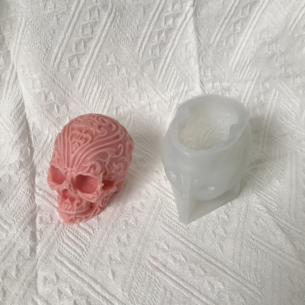 Halloween Pattern Skull Silicone Mold Xiangyun Carved Ghost Head Gypsum Dropping Resin Decoration Mold 8596