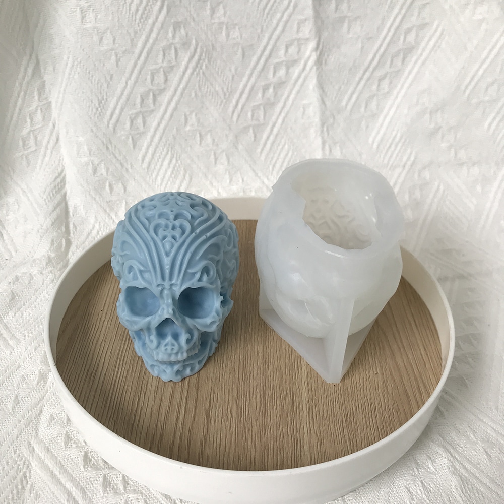 Halloween Pattern Skull Silicone Mold Xiangyun Carved Ghost Head Gypsum Dropping Resin Decoration Mold 8596