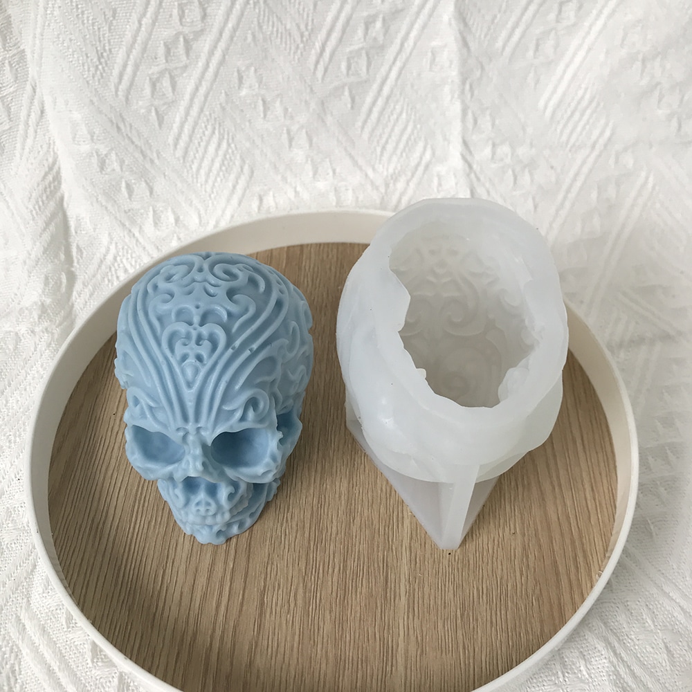 Halloween Pattern Skull Silicone Mold Xiangyun Carved Ghost Head Gypsum Dropping Resin Decoration Mold 8596