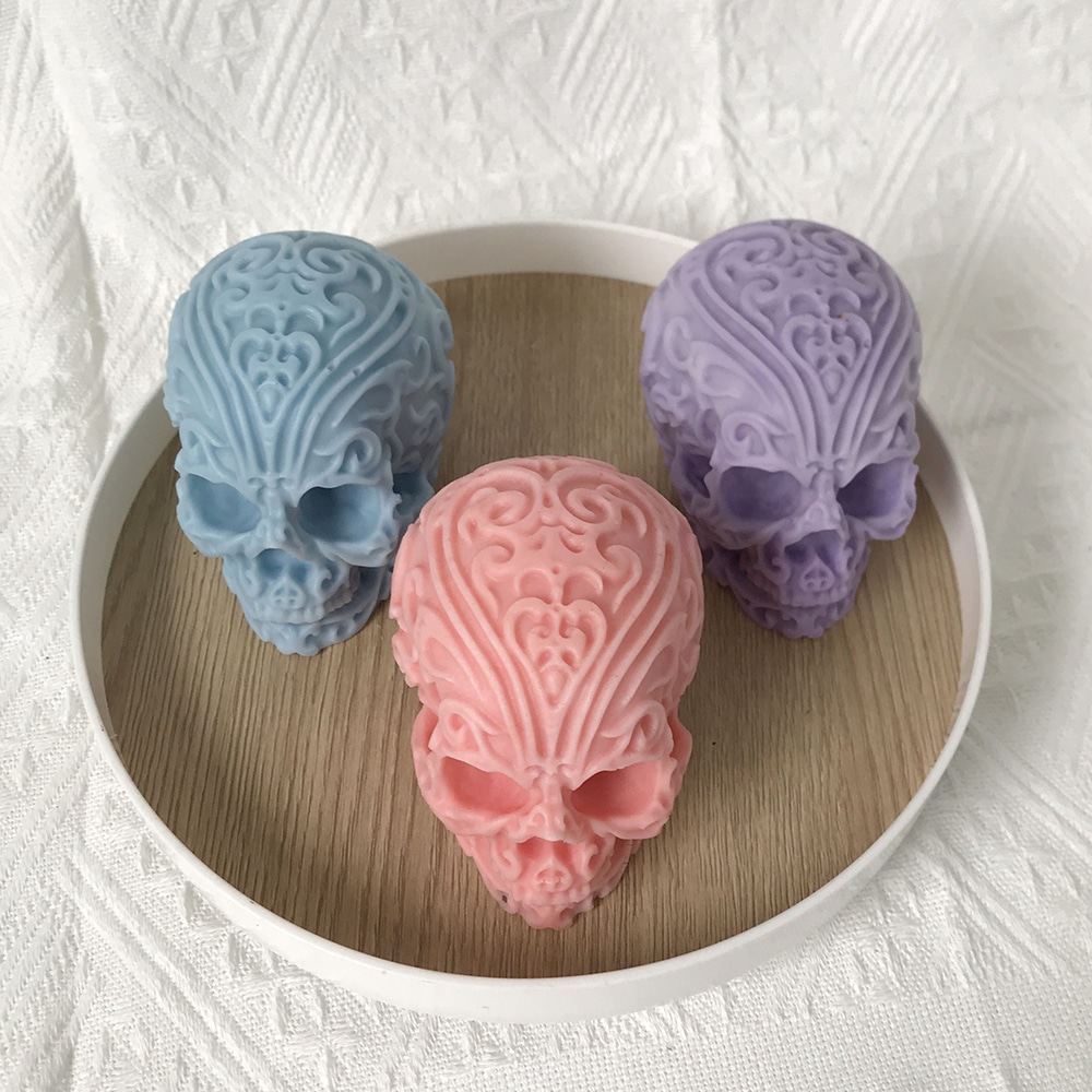 Halloween Pattern Skull Silicone Mold Xiangyun Carved Ghost Head Gypsum Dropping Resin Decoration Mold 8596