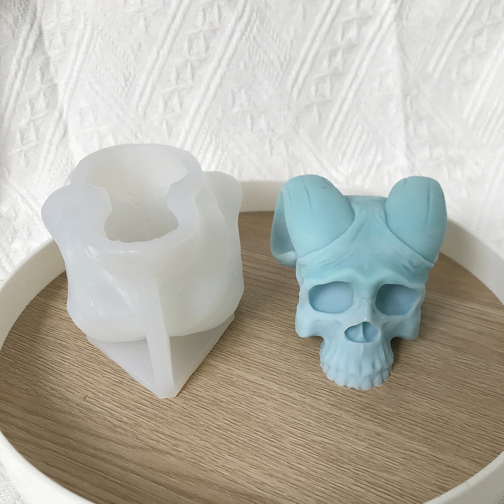 Long Sheep Horn Skeleton Aromatherapy Candle Silicone Mold Halloween Dropper Decoration Gypsum Mold 8593