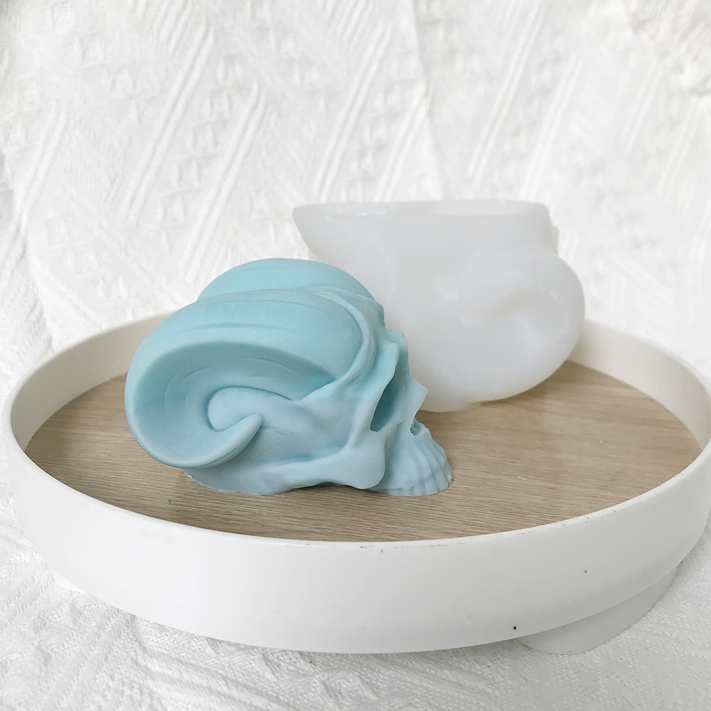 Long Sheep Horn Skeleton Aromatherapy Candle Silicone Mold Halloween Dropper Decoration Gypsum Mold 8593
