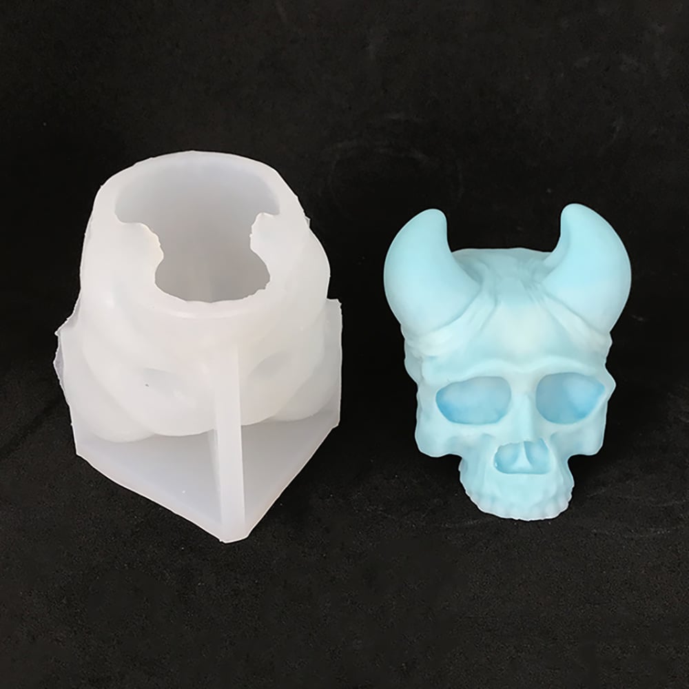 Sheep Horn Skeleton Head Aromatherapy Candle Silicone Mold Halloween Dropper Decoration Gypsum Mold 8591