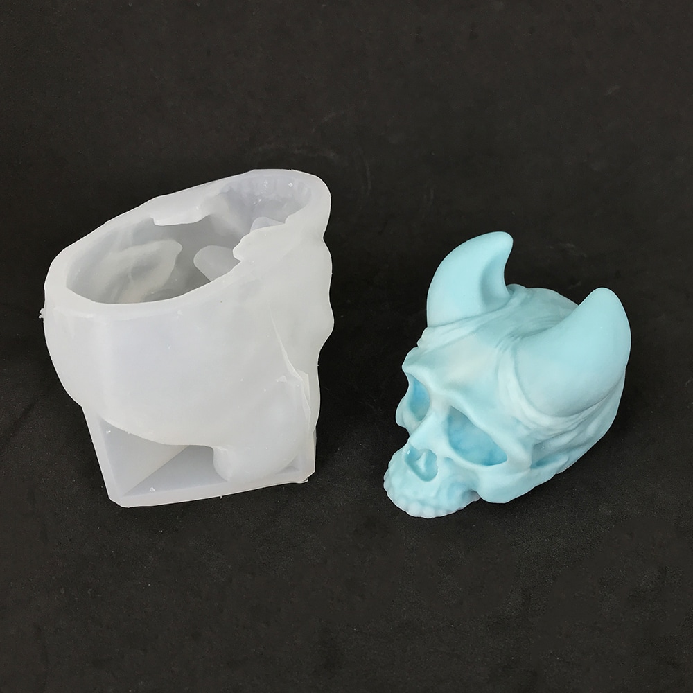 Sheep Horn Skeleton Head Aromatherapy Candle Silicone Mold Halloween Dropper Decoration Gypsum Mold 8591