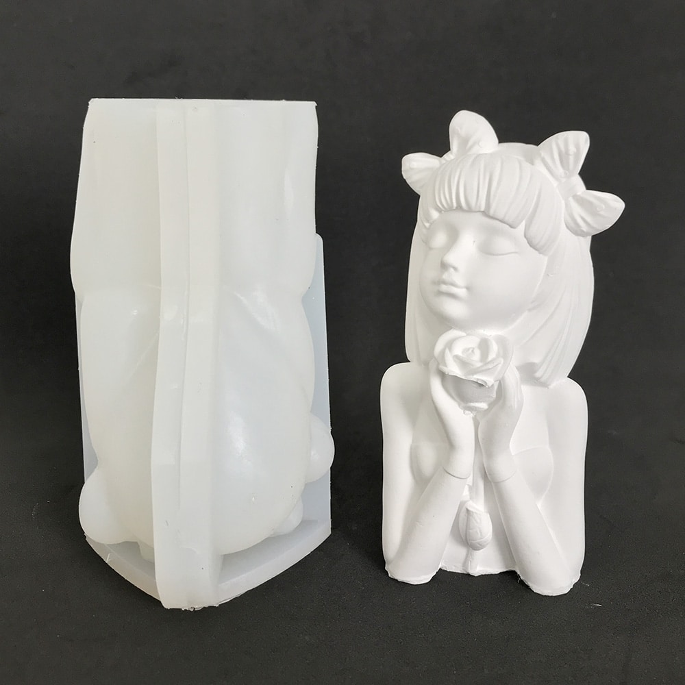 Rose Girl Statue Candle Silicone Mold Diy Creative Gift Nordic Style Gypsum Decoration Mold 8552