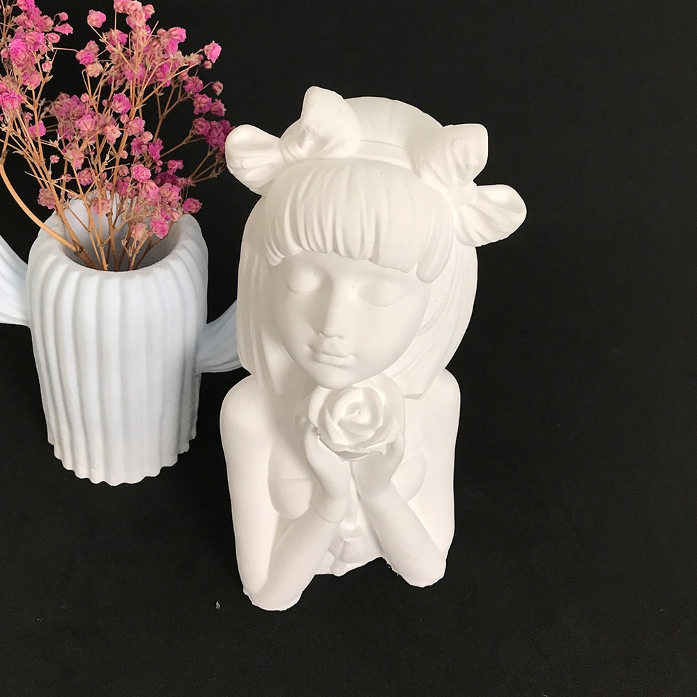 Rose Girl Statue Candle Silicone Mold Diy Creative Gift Nordic Style Gypsum Decoration Mold 8552
