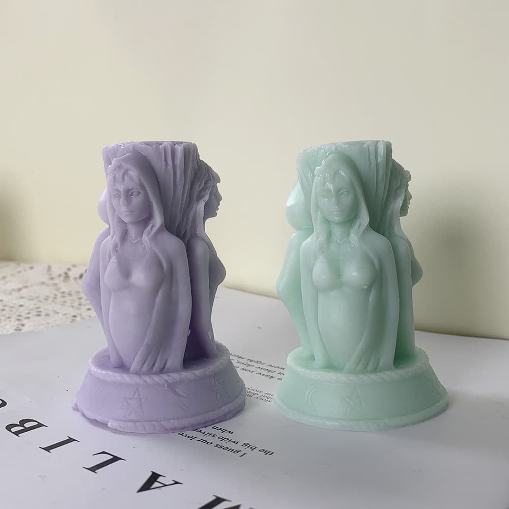 Three Goddess Statue Candle Mold Half Body Statue Three Sided Design Girl Pregnant Woman Old Woman Cylindrical Silicone Mold 8560