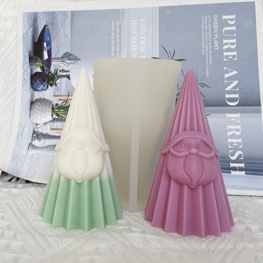 3d Santa Claus Aromatherapy Candle Silicone Mold Christmas Pie Gift Vertical Pattern Conical Santa Claus Gypsum Decoration Mold 8662l