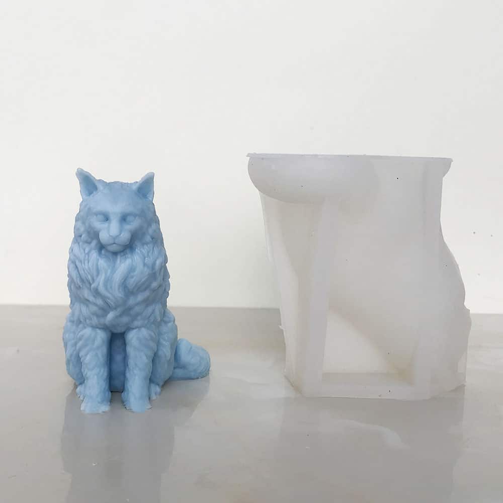 Maine Cat Candle Silicone Mold Animal Decoration Gypsum Aromatherapy Sitting Big Tail Cat Mold 8611