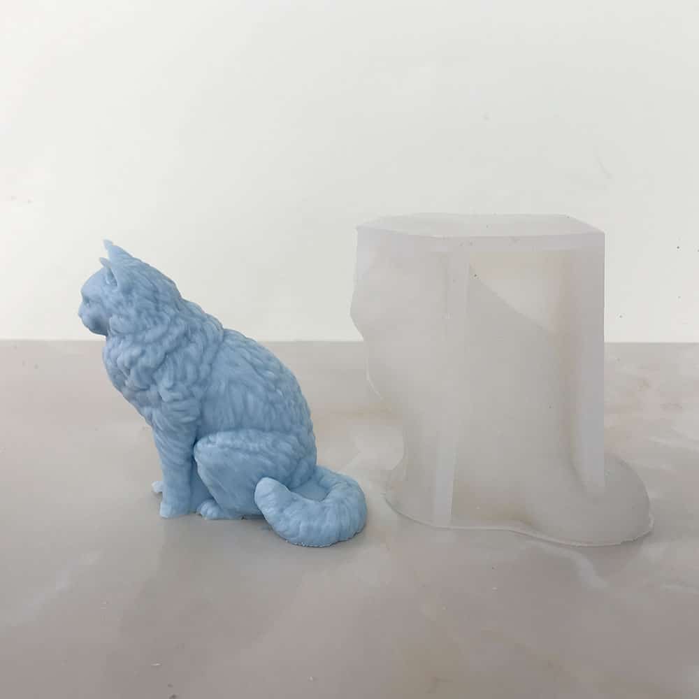 Maine Cat Candle Silicone Mold Animal Decoration Gypsum Aromatherapy Sitting Big Tail Cat Mold 8611