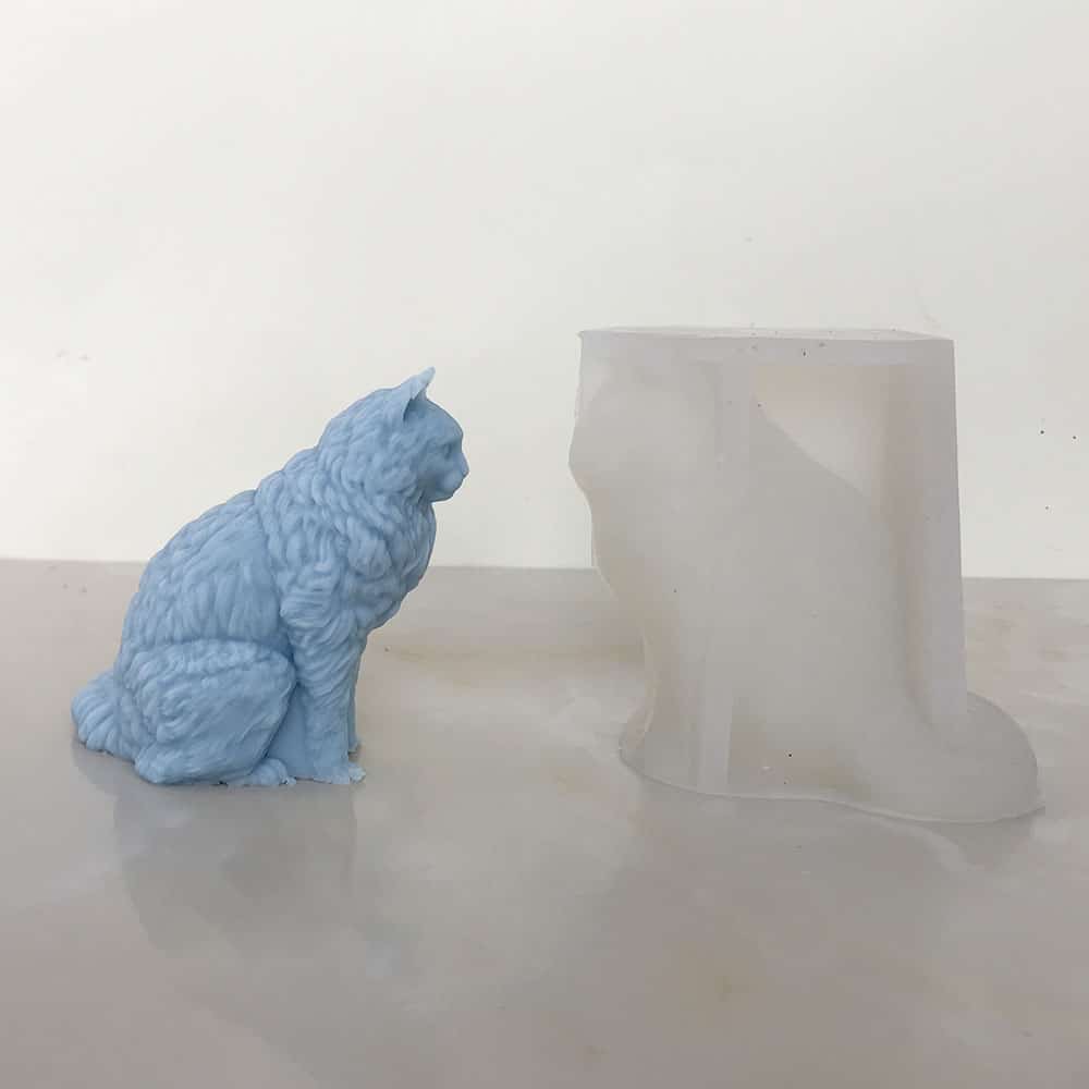 Maine Cat Candle Silicone Mold Animal Decoration Gypsum Aromatherapy Sitting Big Tail Cat Mold 8611