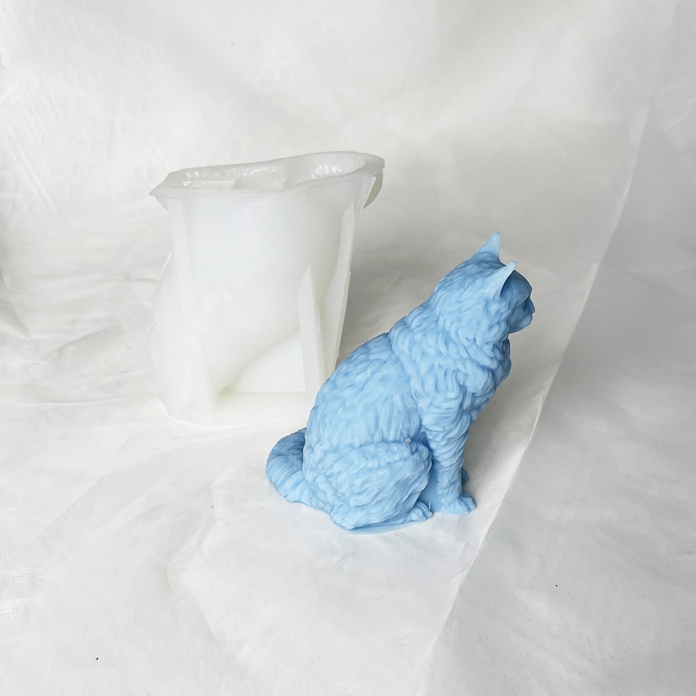 Maine Cat Candle Silicone Mold Animal Decoration Gypsum Aromatherapy Sitting Big Tail Cat Mold 8611