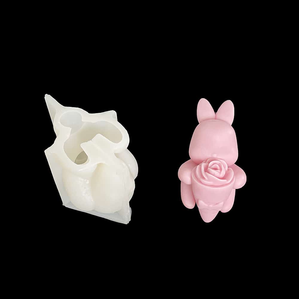 Valentine's Day Rose Rabbit Silicone Mold Holding Flower Bundle Confession Rabbit Candle Gypsum Chocolate Handmade Decoration Mold 8660