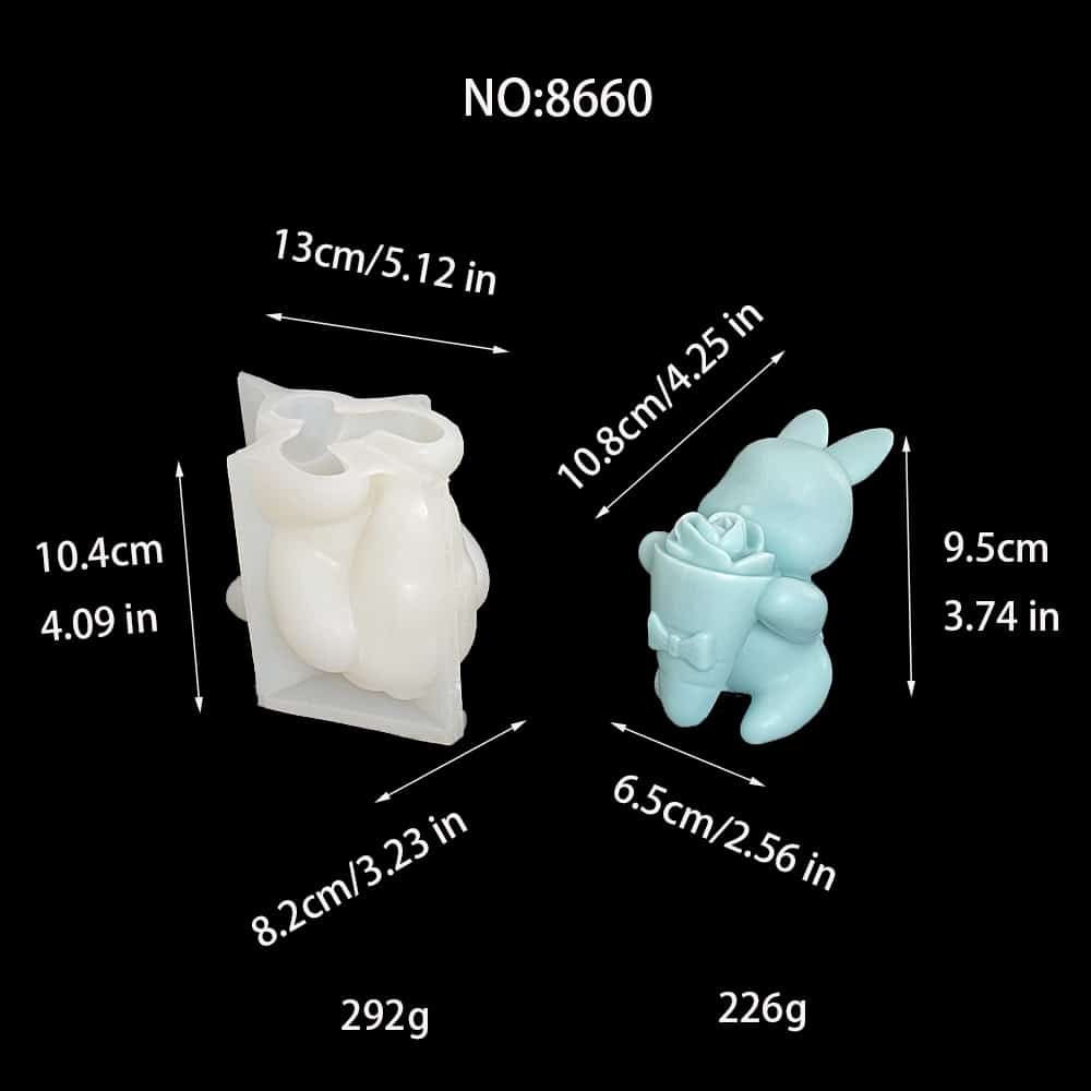 Valentine's Day Rose Rabbit Silicone Mold Holding Flower Bundle Confession Rabbit Candle Gypsum Chocolate Handmade Decoration Mold 8660