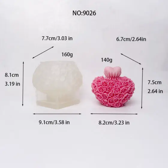 rose heart candle silicone mold - 9026 | baike silicone mold manufacturer