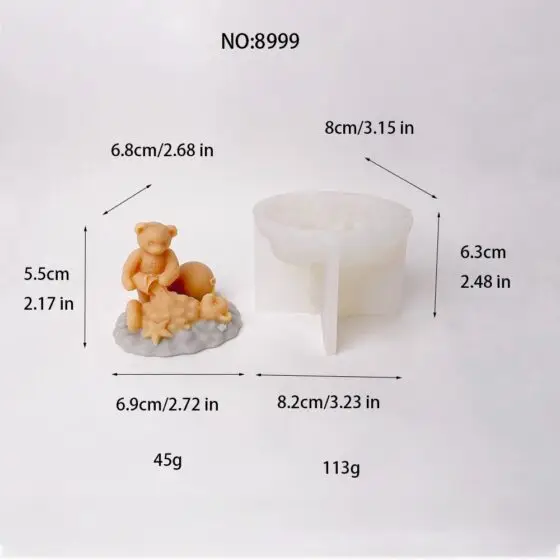 beach teddy bear silicone mold - 8999 | baike silicone mold manufacturer