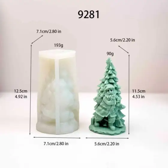 santa with gift bag leaning on christmas tree silicone mold - 9281 | baike silicone mold manufacturer
