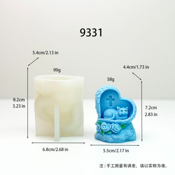 cat & heart silicone mold for pet memorial candle soap resin - 9331 | baike silicone mold manufacturer