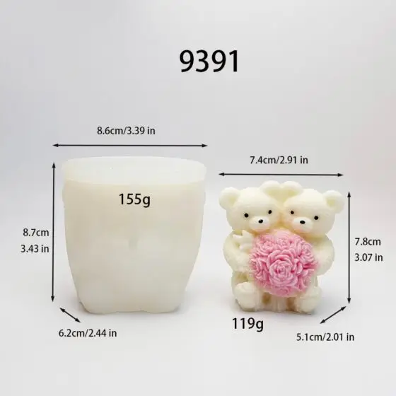 teddy bear with roses silicone mold - 9391 | baike silicone mold manufacturer