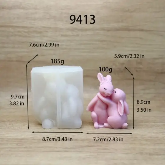 couple rabbit silicone mold - romantic bunny candle - 9413 | baike silicone mold manufacturer